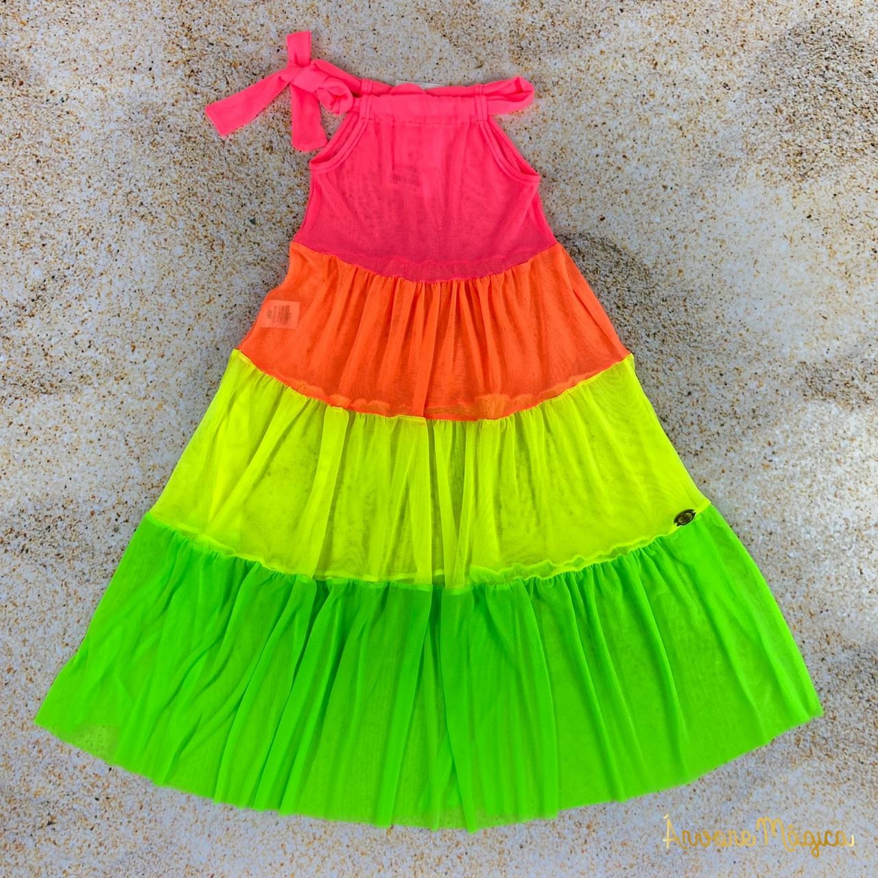 Vestido de Praia Infantil Bianca Rosa Fluor Siri
