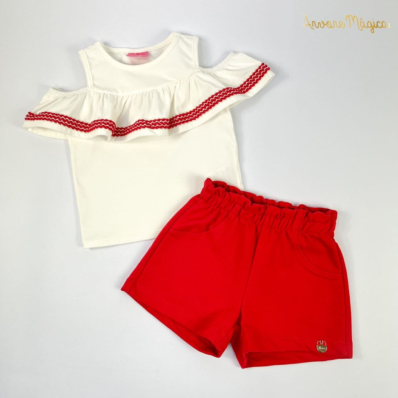 Conjunto Infantil Momi Blusa Bordada & Short Vermelho