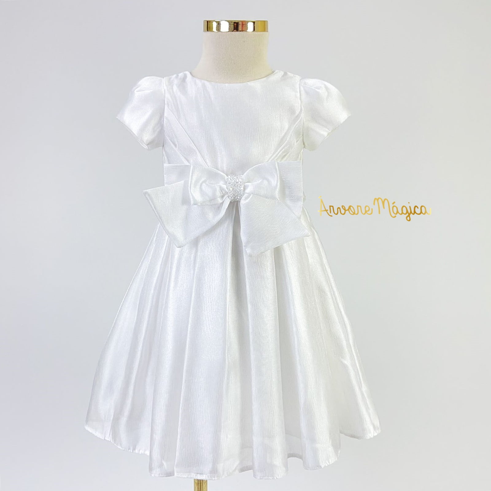 Vestido de Festa Infantil Branco Glamour Laço Petit Cherie