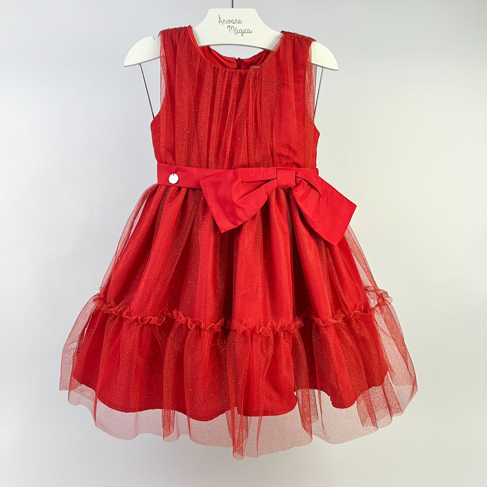 Vestido de Festa Infantil Málagah Vermelho Tule Glitter