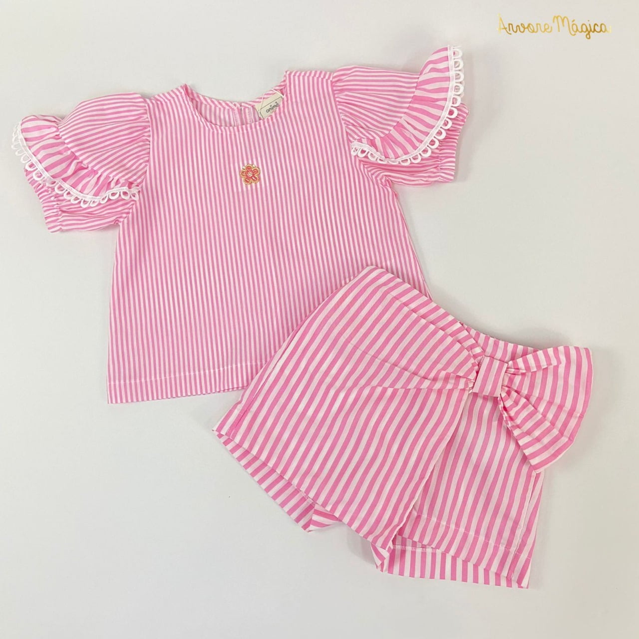 Conjunto Infantil Animê Listras Rosa