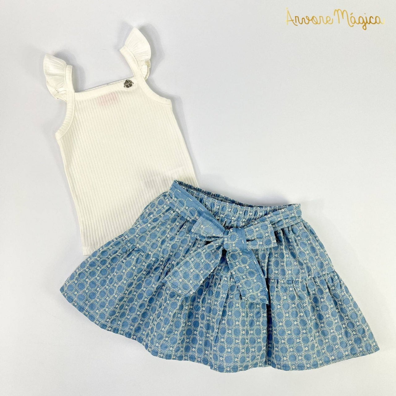 Conjunto Infantil Momi Alice Saia Chambray Laço