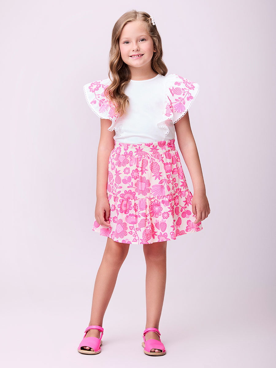 Conjunto Infantil Momi Flores Rosa Neon