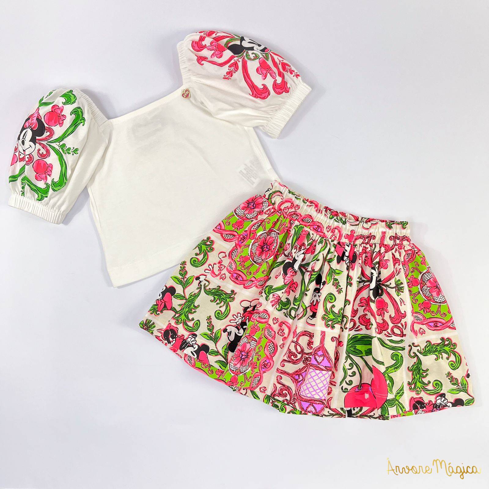 Conjunto Infantil Blusa & Saia Minnie & Mickey Disney Animê