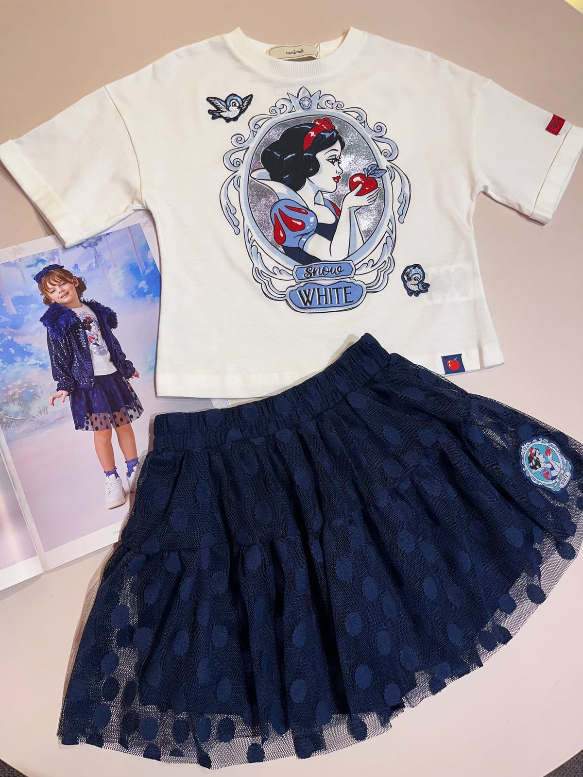 Conjunto Infantil Branca de Neve Disney Saia Poás Animê