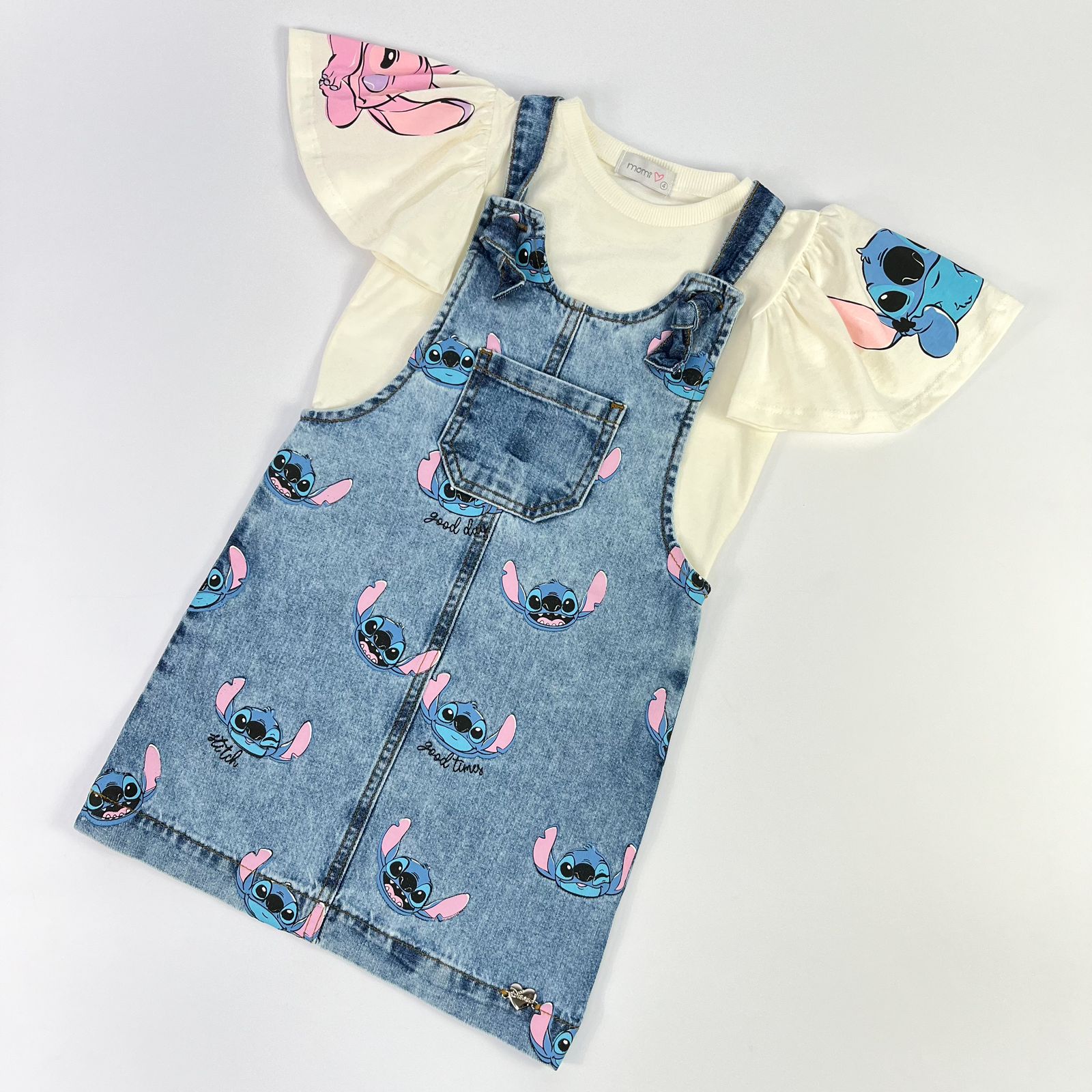 Salopete Infantil Momi Jeans Stitch com Blusa