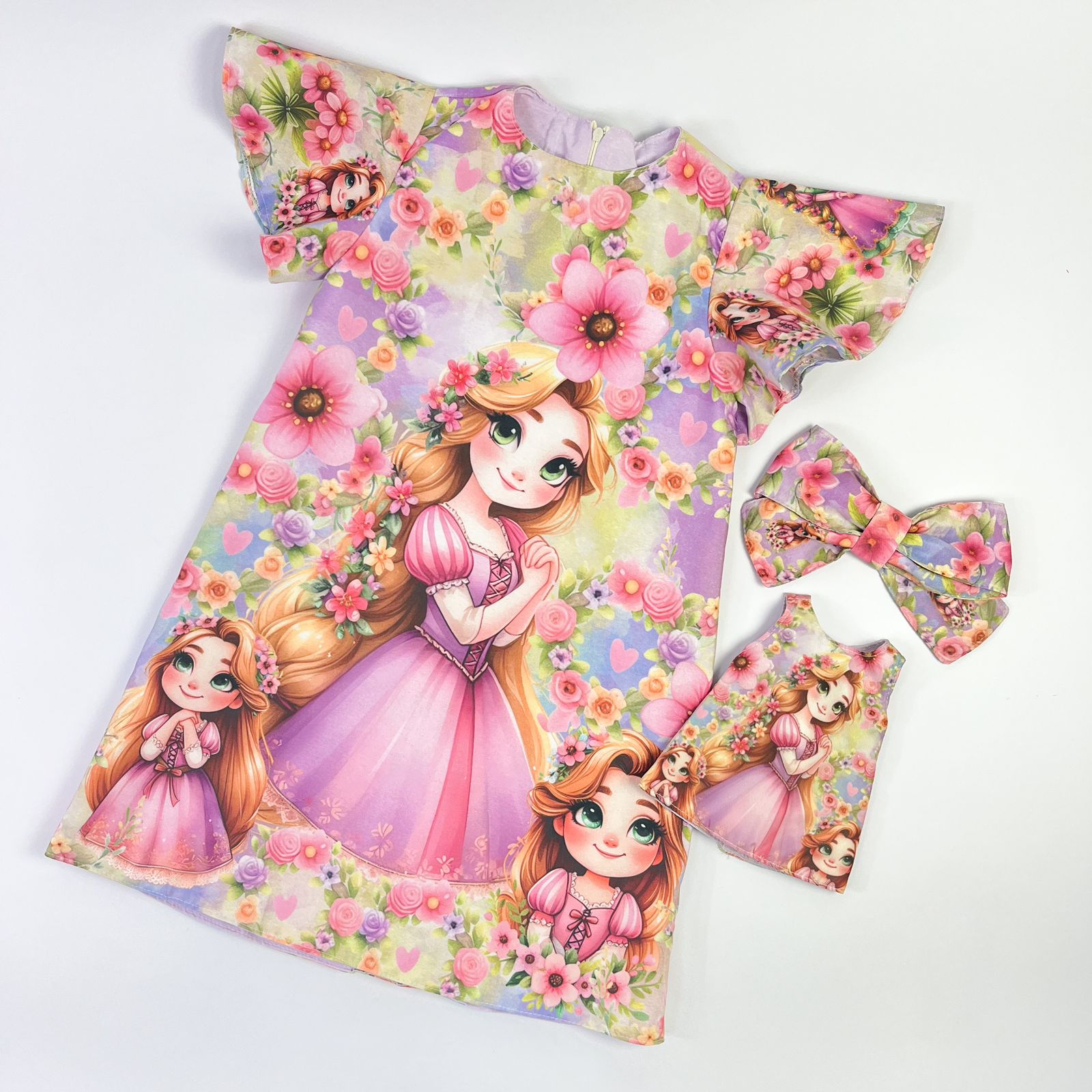 Vestido Infantil Jardim Rapunzel com Laço 