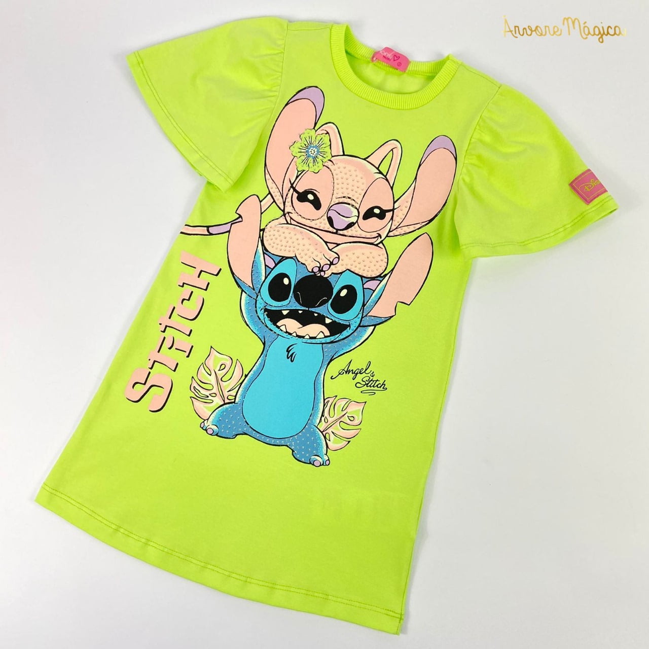 Vestido Infantil Momi Verde Lima Angel & Stitch Disney