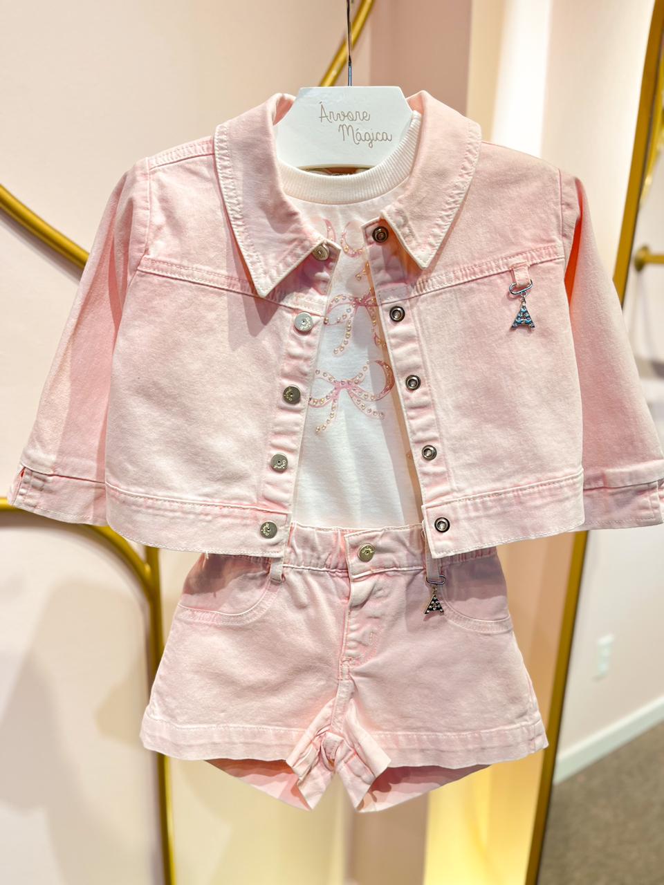 Jaqueta Infantil Jeans Rosa Animê