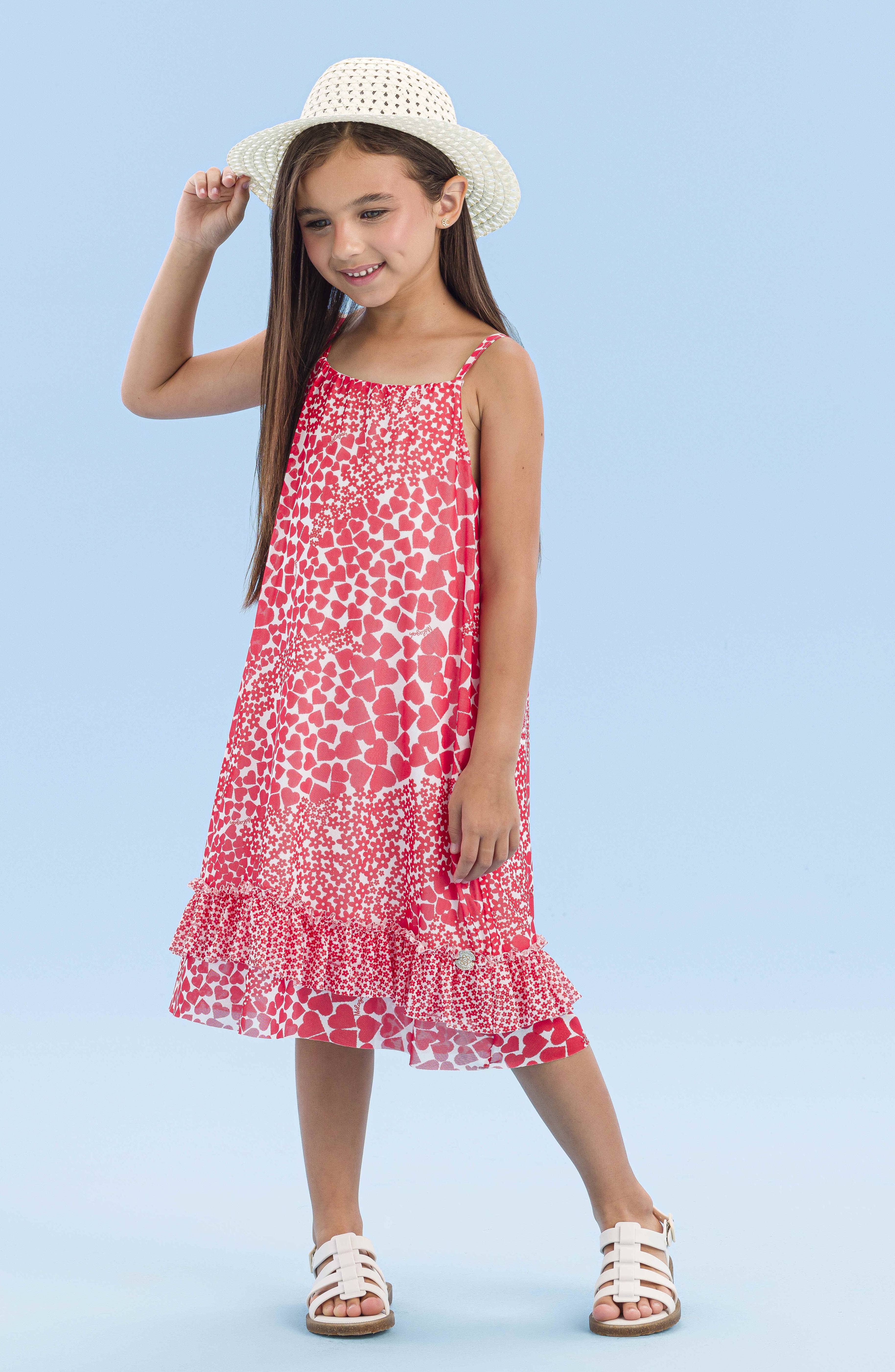 Vestido Infantil Corações Vermelho