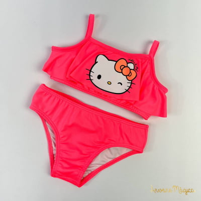 Biquíni Infantil Hello Kitty Rosa Neon