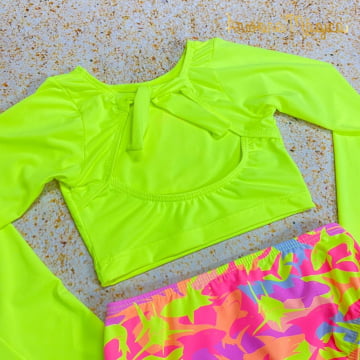 Biquíni Infantil Cropped Neon Color Shark Proteção UV 50+