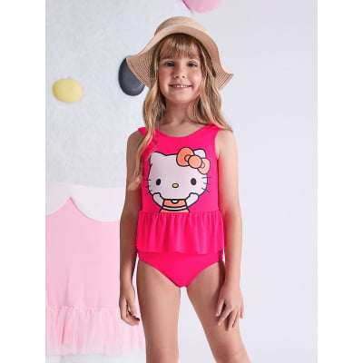 Maiô Infantil Hello Kitty Rosa Neon