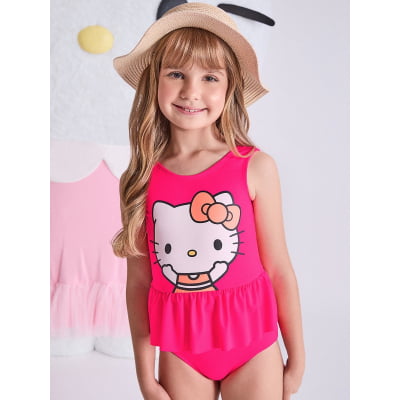 Maiô Infantil Hello Kitty Rosa Neon