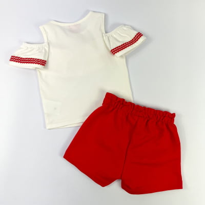 Conjunto Infantil Momi Blusa Bordada & Short Vermelho