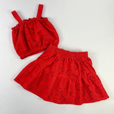 Conjunto Infantil Momi Laise Vermelho Saia & Cropped