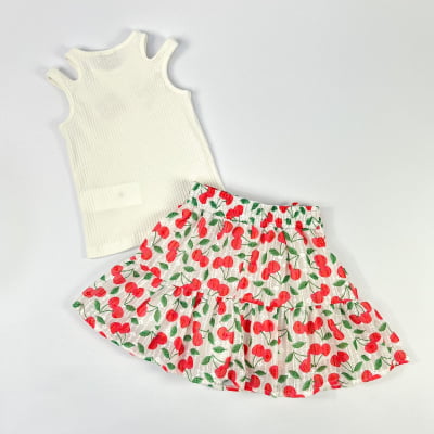 Conjunto Infantil Momi Regata Strass & Saia Cerejinhas