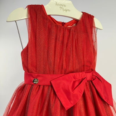 Vestido de Festa Infantil Málagah Vermelho Tule Glitter