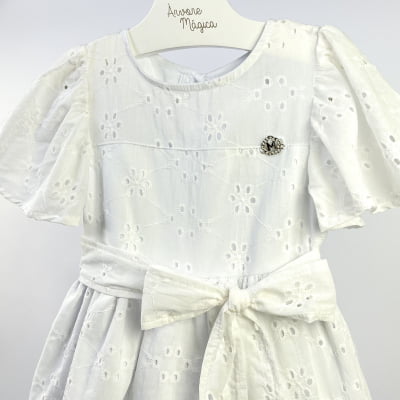 Vestido Infantil Momi Laise Branco Laço