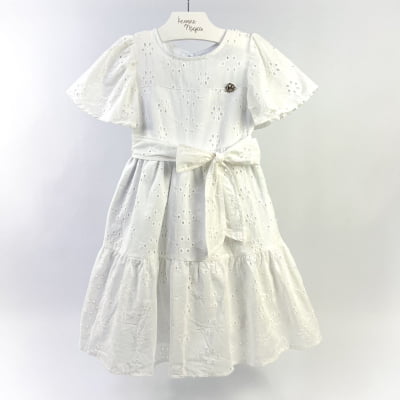 Vestido Infantil Momi Laise Branco Laço