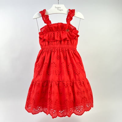 Vestido Infantil Momi Laise Vermelho Babados