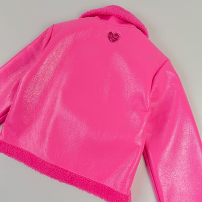 Jaqueta Infantil Animê Couro Rosa Neon Pelinhos