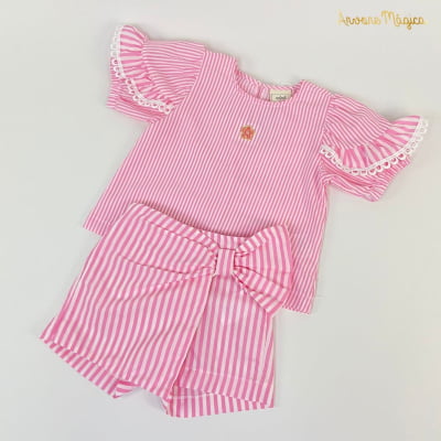 Conjunto Infantil Animê Listras Rosa