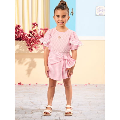 Conjunto Infantil Animê Listras Rosa