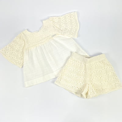 Conjunto Infantil Animê Tricot Off White