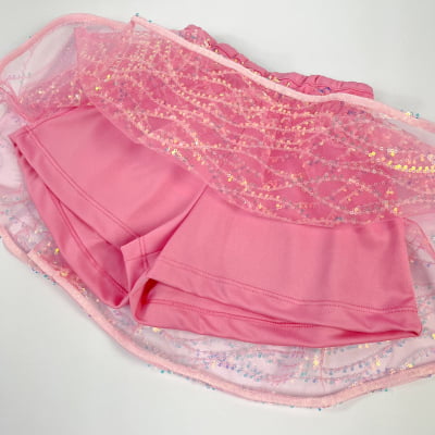 Conjunto Infantil Blusa & Saia Tule Rosa Paetês Animê