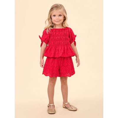 Conjunto Infantil Blusa & Short Laise Vermelho Animê