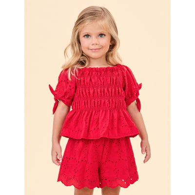 Conjunto Infantil Blusa & Short Laise Vermelho Animê