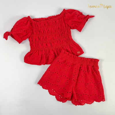 Conjunto Infantil Blusa & Short Laise Vermelho Animê