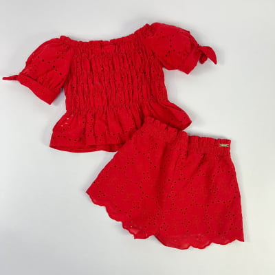 Conjunto Infantil Blusa & Short Laise Vermelho Animê