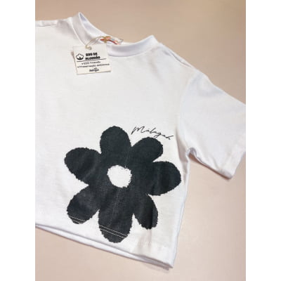 Conjunto Infantil Blusa Flor e Saia Tule Poás Málagah