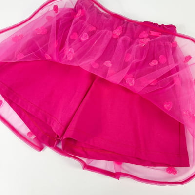 Conjunto Infantil Momi Blusa & Saia de Tule Paetês Neon Rosa