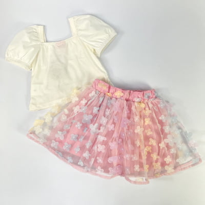 Conjunto  Infantil Momi Blusa & Saia  Flores 3D Candy