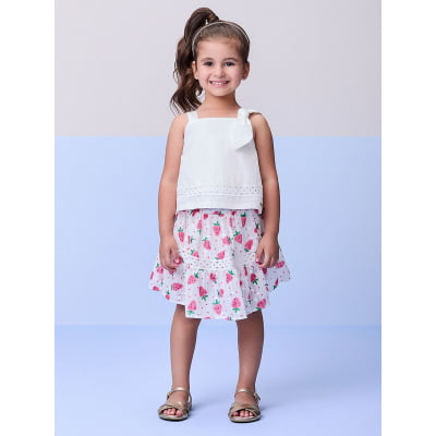 Conjunto Infantil Momi Blusa Laço & Saia Moranguinhos 