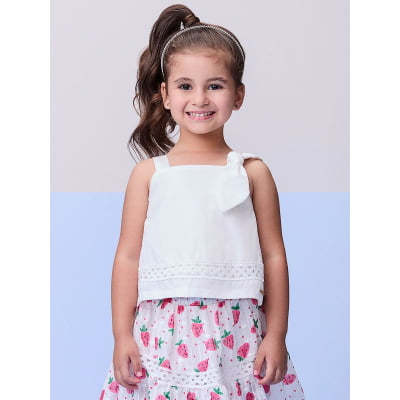 Conjunto Infantil Momi Blusa Laço & Saia Moranguinhos 