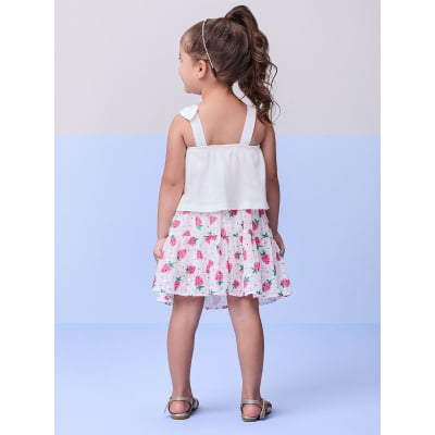 Conjunto Infantil Momi Blusa Laço & Saia Moranguinhos 