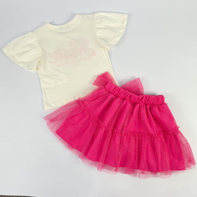 Conjunto Infantil Momi Blusa & Saia Tule Glitter Laço