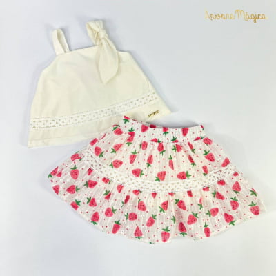 Conjunto Infantil Momi Blusa Laço & Saia Moranguinhos 