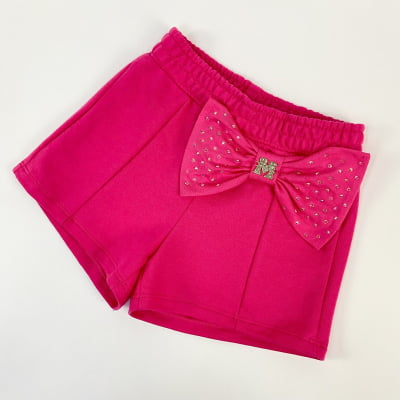 Conjunto Infantil Momi Blusa Strass & Short Rosa Laço