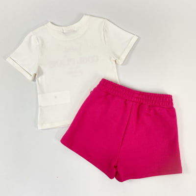 Conjunto Infantil Momi Blusa Strass & Short Rosa Laço