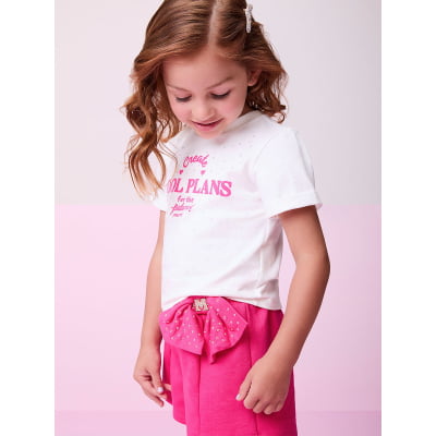 Conjunto Infantil Momi Blusa Strass & Short Rosa Laço