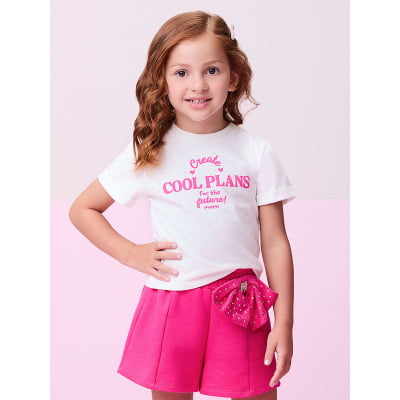 Conjunto Infantil Momi Blusa Strass & Short Rosa Laço