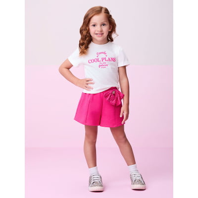 Conjunto Infantil Momi Blusa Strass & Short Rosa Laço