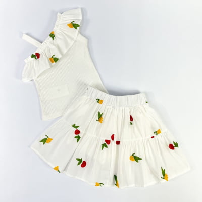 Conjunto Infantil Momi Flores & Cerejas Bordadas