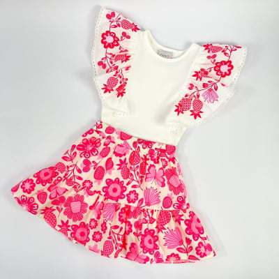 Conjunto Infantil Momi Flores Rosa Neon