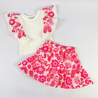 Conjunto Infantil Momi Flores Rosa Neon